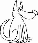 Cartoon Illustration of Funny Mongrel Dog for Coloring Book