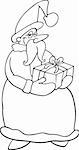 Cartoon Illustration of Funny Santa Claus or Papa Noel with Christmas Present for Coloring Book or Page