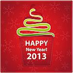 Weihnachten roten Hintergrund mit einem Papier-Schlange kriechend aus einer Tasche. Neujahrs-Grußkarte Leder. Vektor-illustration