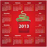 Red calendar for 2013 year in English on leather background with a snake in a pocket. Vector illustration