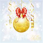 Christmas Background with Baubles and Bow, vector illustration
