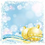 Carte de Noël avec les boules et cadre de flocons de neige, vector illustration
