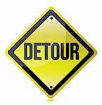 detour yellow sign illustration design over white