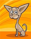 Cartoon-Illustration der lustige Rassehund Chihuahua vor gelbem Hintergrund