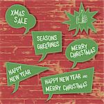 Xmas speech bubbles on wooden texture. Vector illustration, EPS10.