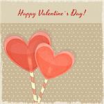 Retro Valentines Day Card with Sweet Hearts on Vintage Background. Vector Illustration.