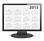 2013 calendar on the screen of computer monitor, vector eps10 illustration