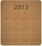 Calendrier pour l'année 2013 en anglais sur fond de cuir. Illustration vectorielle
