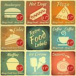Set of Vintage Food Labels with place for Price - Retro Signs with Grunge Effect - vector illustration
