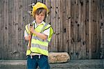 Boy playing construction worker