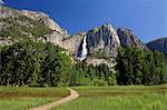 Waterfall over cliff in rural landscape