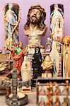 Religious icons and crosses on table