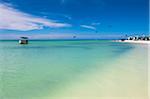 Boat and Kite Surfers off Beach, Malmok Beach, Aruba, Leeward Antilles, Lesser Antilles, Caribbean