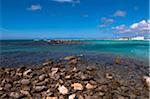 Rocky Shoreline with Blue Sky and Clouds, Baby Beach, Seroe Colorado, Aruba, Lesser Antilles, Dutch Antilles