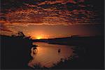 Coucher de soleil sur la rivière Chobe au Botswana, en Afrique du Sud