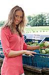 Young woman with cabbage turnip