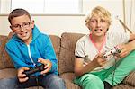 Two boys playing video game