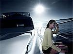 Woman on deck of yacht