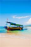 Traditional colourful Indonesian boat on the tropical island of Gili Meno, Gili Islands, Indonesia, Southeast Asia, Asia