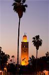 The minaret of the Koutoubia Mosque at dusk in Marrakech, Morocco, North Africa, Africa