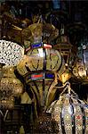 Brass lanterns for sale in the souk in Marrakech, Morocco, North Africa, Africa