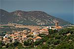 An elevated view of the picturesque village of Aregno in the inland Haute Balagne region, Corsica, France, Mediterranean, Europe