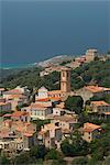 An elevated view of the picturesque village of Aregno in the inland Haute Balagne region, Corsica, France, Mediterranean, Europe