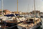 Yachts in the harbour below the citadel in the town of Calvi in the Haute-Balagne region of Corsica, France, Mediterranean, Europe