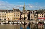 Naval Museum in the ancient Saint Etienne church, on the quay along the Vieux Bassin, with its boats, Honfleur, Calvados, Normandy, France