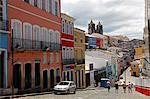 Cobbled streets and colonial architecture, Largo de Pelourinho, UNESCO World Heritage Site, Salvador, Bahia, Brazil, South America