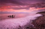 Herbst Sonnenuntergang am Bossington Strand, Exmoor-Nationalpark, Somerset, England, Vereinigtes Königreich, Europa