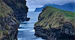 Dramatic coastline at Gjogv on the island of Eysturoy, Faroe Islands, Denmark, Europe