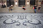 People sitting outside Theatro Municipal (Municipal Theatre), Centro, Rio de Janeiro, Brazil, South America