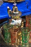 Tea pot and glasses on a tray, Marrakech, Morocco, North Africa, Africa