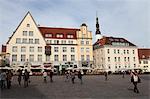 Daily life and buildings on Town Hall Square (Raekoja Plats), UNESCO World Heritage Site, Tallinn, Estonia, Europe