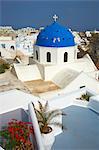 Church with blue dome, Fira, Thira, Santorini, Cyclades, Greek Islands, Greece, Europe