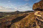 A late winter evening view towards the distinctive Roseberry Topping from Gribdale Gate, North Yorkshire, Yorkshire, England, United Kingdom, Europe