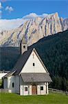 Church and Latemar Group mountains near Welschnofen, Bolzano Province, Trentino-Alto Adige/South Tyrol, Italian Dolomites, Italy, Europe