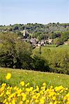Blick über Dorf und Kirche, Ashover, Derbyshire, England, Vereinigtes Königreich, Europa