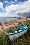 Fishing boat on the beach at Carnoustie, Angus, Scotland, United Kingdom, Europe