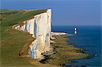 Beachy Head Lighthouse and chalk cliffs, Eastbourne, East Sussex, England, United Kingdom, Europe