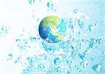 Globe and splashes of water
