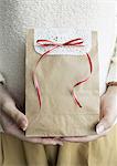 Mains tenant un sac-cadeau