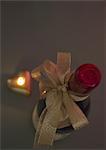 Wine bottle tied with ribbon
