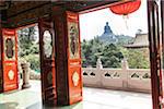 View of Tian Tan Buddha from Inside Building, Po Lin Monastery, Ngong Ping Plateau, Lantau Island, Hong Kong, China