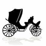 Antique vehicle. Black and white illustration on a white background.