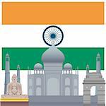 National Flag and the outline of buildings and architectural structures. The illustration on a white background.