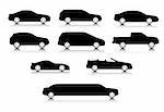 Silhouettes of different types of a body of cars with a shadow