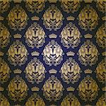 Damask seamless floral pattern. Royal wallpaper. Flowers, crowns on a blue background. EPS 10