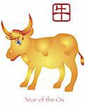 Chinese New Year of the Ox Zodiac with Chinese Ox Text Illustration